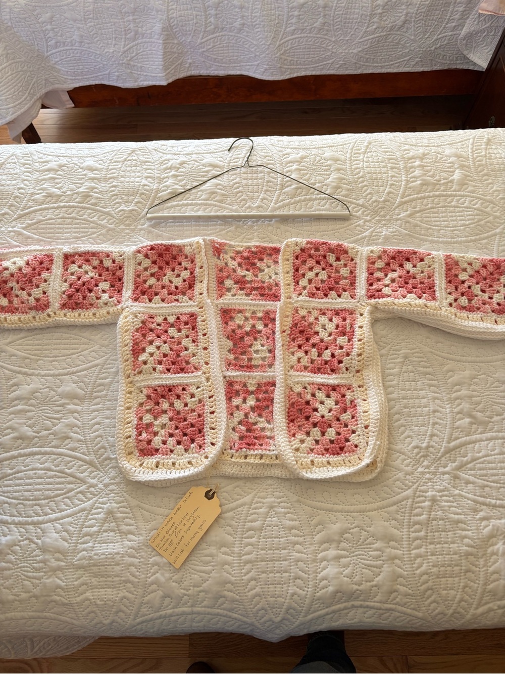 Handmade Crochet Kids Jacket in Pink & Cream
